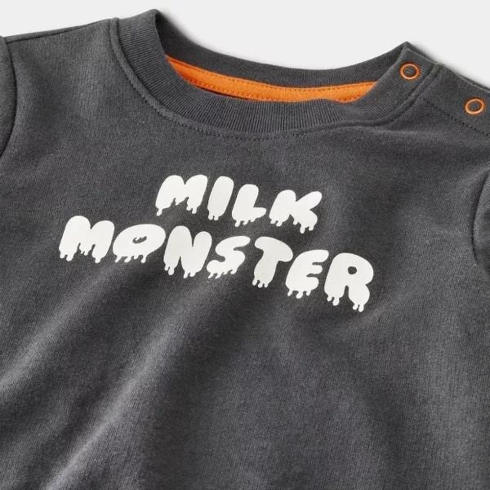 Cat & Jack Baby Milk Monster Sweatshirt‎ Jogger Set Checkered NB Halloween Cute - Picture 3 of 4